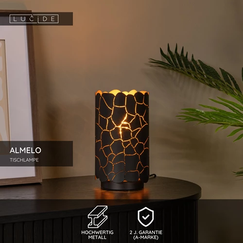 Lucide ALMELO - Tischlampe - Ø 15 cm - 1xE27 - Schwarz - USP